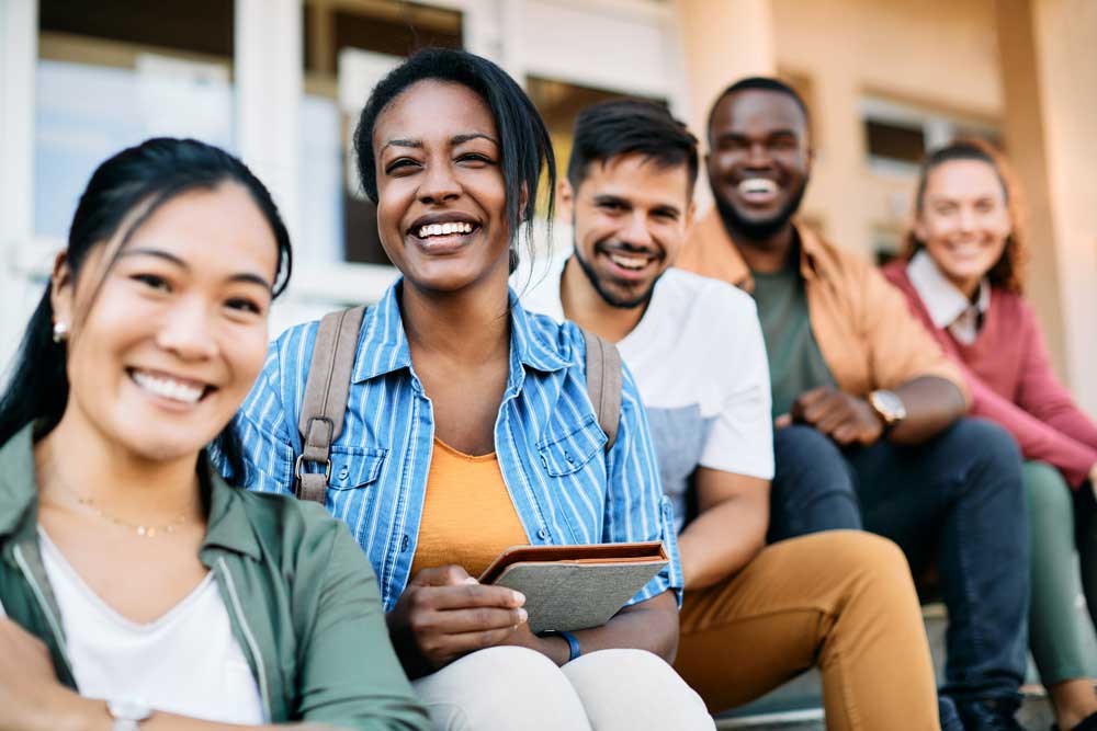 group of happy college students